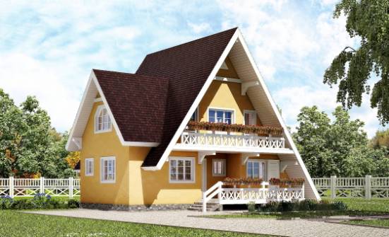 155-008-П Проект двухэтажного дома с мансардным этажом, красивый коттедж из дерева Петропавловск-Камчатский | Проекты домов от House Expert