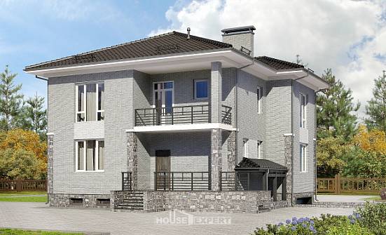 275-004-П Проект трехэтажного дома и гаражом, большой коттедж из кирпича Петропавловск-Камчатский | Проекты домов от House Expert