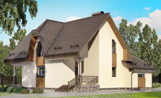150-001-Л Проект двухэтажного дома мансардой, гараж, скромный домик из бризолита Петропавловск-Камчатский | Проекты домов от House Expert