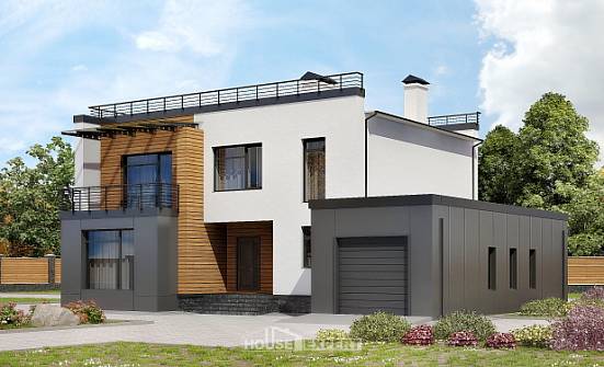 260-002-П Проект двухэтажного дома и гаражом, большой дом из твинблока Петропавловск-Камчатский | Проекты домов от House Expert
