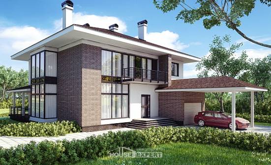 340-001-П Проект двухэтажного дома, гараж, уютный загородный дом из кирпича Петропавловск-Камчатский | Проекты домов от House Expert