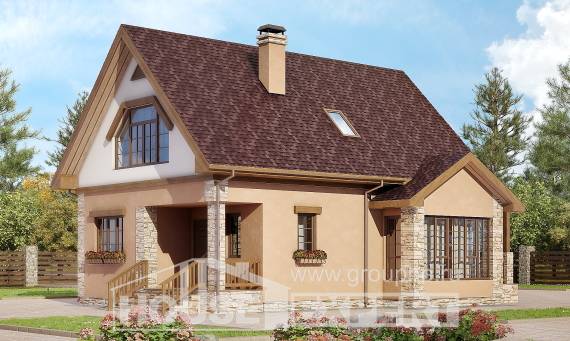 140-002-П Проект двухэтажного дома с мансардным этажом, скромный загородный дом из арболита, Петропавловск-Камчатский