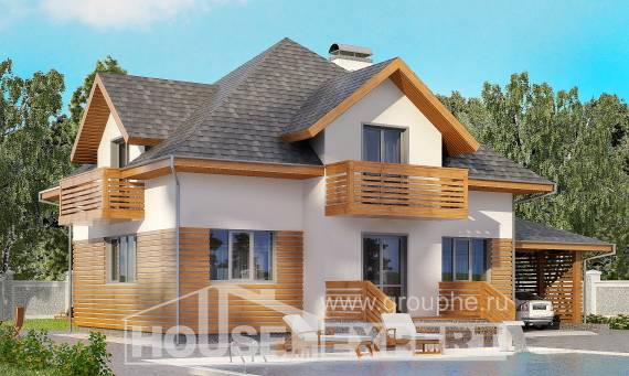 155-004-П Проект двухэтажного дома с мансардным этажом и гаражом, компактный загородный дом из блока, Петропавловск-Камчатский