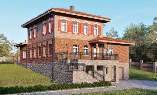 380-002-Л Проект трехэтажного дома, гараж, классический загородный дом из кирпича, Петропавловск-Камчатский