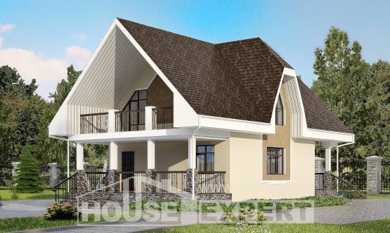 125-001-Л Проект двухэтажного дома мансардный этаж, скромный домик из блока Петропавловск-Камчатский, House Expert